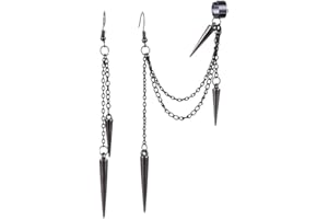 Clyhon Orecchini con polsino dell'orecchio a catena lunga punk nero unico e leggero in acciaio inossidabile 316L Orecchini con borchie a secchiello vintage