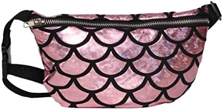 Beautydecor Shiny Fish Scale Waist Bag Fanny Pack Women Makeup Pouch Crossbody Shoulder Bag (Pink)
