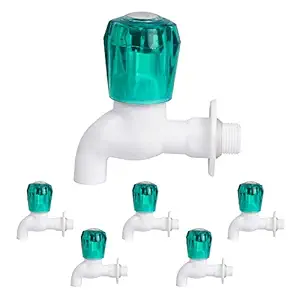 SOCCER- Plastic Bib Cock Tap (Pack of 6)/ Heavy Duty Crystal Plastic Water Tap/Long Body Plastic Bib Cock/Routing Tap/Washing Area/Kitchen Sink Tap/Bathroom Bibcock for Hot & Cold Water/Basins Cock (Pack of 6)