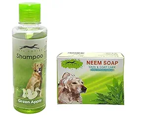 Pets Empire Naturally Organic Body Shampoo for Pets (Green Apple, 200ML)+Naturalis Handmade Dog Soap with Natural Neem Oil Antibacterial and Antifungal 100 GMS