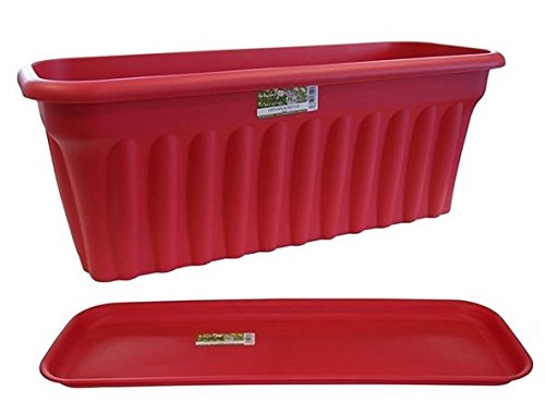 Preisvergleich Produktbild Wham 13543 + 13597 Balkonkasten 60 cm eckig mit Untersetzer ROT