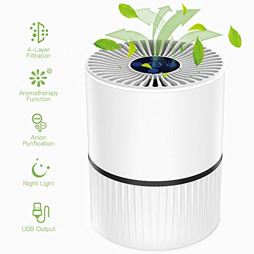 Purificador de Aire HEPA Filtro HEPA Verdadero 5 en 1 con Función de Purificación de Ion Negativo, Esponja de Fragancia, Luz Nocturna y Temporizador para Alergias y Mascotas/Humo/Moho/Gérmenes/Polvo