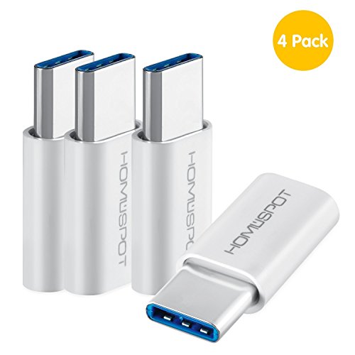 HomeSpot USB C auf Micro USB Adapter für Type C Geräte, neues Apple MacBook, Google ChromeBook Pixel, HTC 10, LG G5, Nexus 5X, Nexus 6P, OnePlus 2 (Sparpack 4 x Weiß)