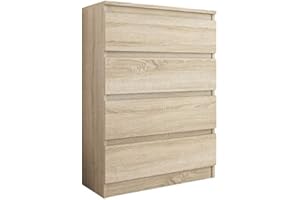 Framire R-4 Komoda w kolorze dębu Sonoma, komoda z 4 szufladami, szafa do sypialni, salonu, łazienki, 98 x 70 x 40 cm