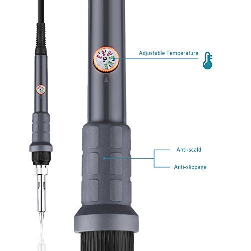 Lötkolben Set, TopElek 60W 220V Lötkolben Kit Soldering Iron Set, Lötset Ständer Einstellbare Temperatur 200- 450°C, 5STK Unterschiedliche Lötspitzen, Entlötpumpe, antistatisch Pinzette und zusätzliche Solder Rohr für Verschiedentlich Repariert Nutzung - 5