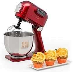 Klarstein Curve - Robot de cuisine, Boîtier métallique robuste et durable, Multifonction, 5 vitesses, Fonction pulse, Ecran LED, Système de mélange planétaire, 5L, Accessoires, Rouge