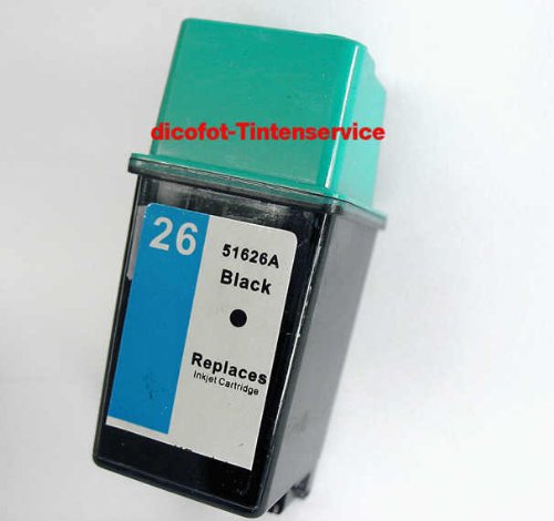 Druckerpatrone Schwarz ersetzt HP Nr. 26 für Hewlett Packard: Deskwriter 310, Deskwriter 320, Deskwriter 340, Deskwriter 500 C, Deskwriter 510, Deskwriter 520, Deskwriter 540, Deskwriter 550 C, Deskwriter 560 C, Deskwriter C, Fax 200, Fax 300, Fax 310, Fax 700, Fax 900, Fax 950, Officejet, Officejet 300, Officejet 330, Officejet 350, Officejet 370, Officejet 380, Officejet LX, 2276 A, Designjet, Designjet 200, Designjet 220, Designjet 500 E, Designjet 600, Designjet 600 D usw