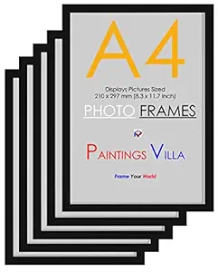 Paintings Villa A4 Size Synthetic Wood and Glass Photo Frame (Matt Black, 12X8 Inch) Set of 5