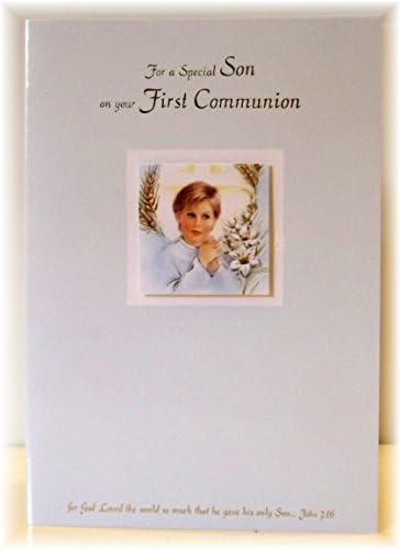 FOR A SPECIAL SON ON YOUR FIRST COMMUNION GREETINGS CARD. SONS FIRST HOLY COMMUNOIN CARD. SON 1ST HOLY COMMUNION GREETINGS CARD. FANTASTIC QUALITY GREETINGS CARD FOR SON FIRST HOLY COMMUNION