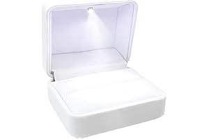 DELALO® Weiß Ring Box mit LED Licht - Ringschachtel Ring Samt Weiss- Ringschatulle mit LED-Beleuchtung Weis- Für Verlobung, Antrag, Hochzeit (Weiß)