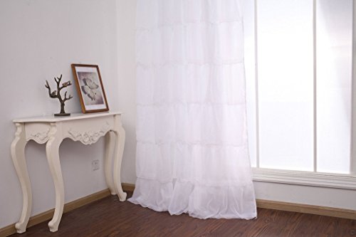 GWELL Supersanft Weiß Volant Gardine Transparent Voile Vorhang Schal mit Ösen TOP QUALITÄT für Wohnzimmer Schlafzimmer - 3