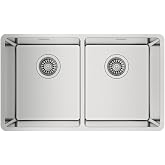 TEKA Undermount Sink 2 Basins 80 cm in Stainless Steel 18/10, Radio R15, Depth 200 mm, Drain with Basket Valve 3&frac12;", SilentSma