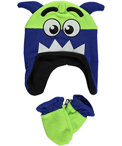 Polar Wear Baby Boys' "Monster Surprise" Beanie & Mittens Set - lime, one size