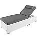 Produktbild RS Trade Sonnenliege Liege aus Poly-Rattan Verona,12 cm Auflage mit Kopfkissen (waschbar), Sitzhöhe ca.52 cm inkl. Auflage, ca.200kg belastbar, Rückenlehne 5-Fach verstellbar, Weiss (graue Auflage)