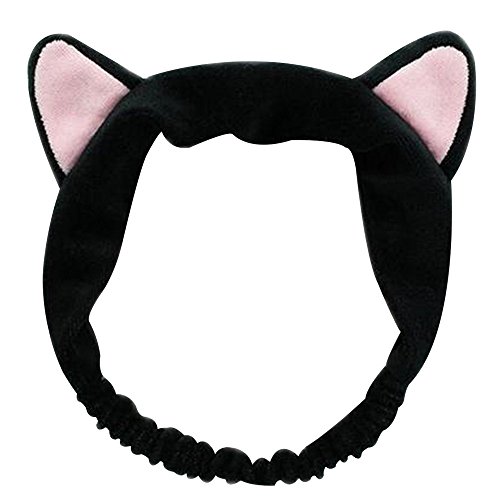 Contever® 1x Niedlich Katzenohren Stirnbänder Flannel Mädchen Turban Haarband Baden Spa Make up Haarreif Elastisch — Schwarz - 3