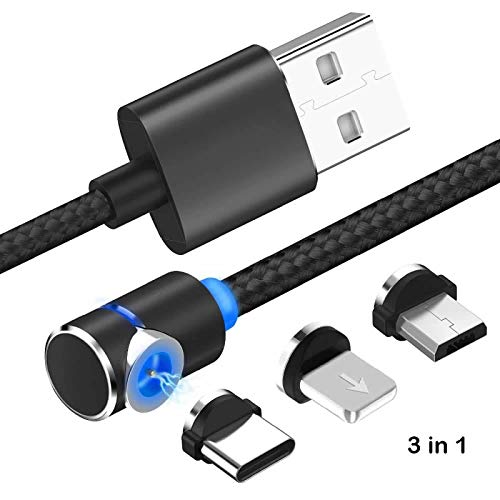 superior ZRL® Type c magnétique 90°coude tressé câble de Charge magnétique Ronde USB-C Cordon de Charge pour Samsung Galaxy S8 Plus S9 Note 9 LG V30 G7 (Pas pour la synchronisation des données)