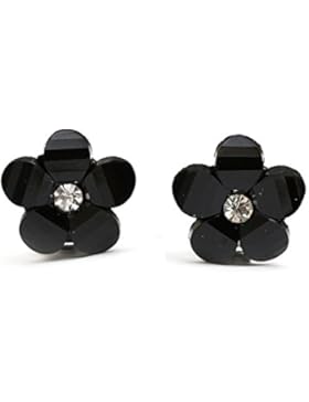 Idin Kinder Ohrclips - Schwarze Blumen mit Strass (Größe: ca. 16 x 16 mm)
