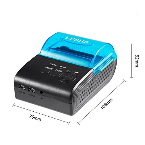 Thermal Drucker, LESHP Schwarz Leichtgewicht 58 mm Mini Portable Bluetooth 2.0 Wireless Drucker für IOS Android Windows USB POS Drucker (58mm) - 6
