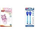 LuvLap Bunny Food & Fruit Nibbler & LuvLap Tiny Love Heat Sensitive Baby Feeding Spoons Set, Food Grade PP Kids & Baby Spoon with Soft Silicone Tip, BPA Free, 2 pcs, Blue