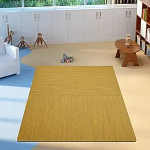 Temoli Wooden Flooring Kids Interlocking Play Mat Floor Covering Mat, Baby Playmay Play mats for Kids 10 mm Thickness 60 x 60 cm Each Tile, (Set of 4 Tiles - 16 Feet, Beige)