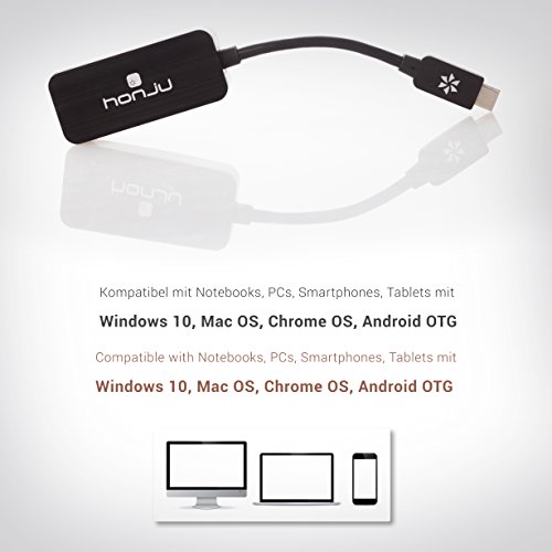 honju USB-C (Thunderbolt 3) auf Gigabit Ethernet Adapter fÃ¼r PC/Notebook/MacBook - schwarz [USB-C | RJ45-Port | 10/100/1000Mbps | Plug & Play | Wake-on-Lan Funktion | 