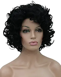 Kalyss Womens Full Curly Short Black Hair Wigs