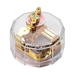 Dodecagon Transparent Acrylic Musical Box Counterclockwise Rotation Clockwork Musicbox Gold-Plating Music Movement for Friends Lovers Families Business Clients Christmas Birthday Gift Melody Rand