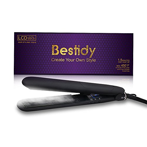 Bestidy 2 in 1 Glätteisen und Lockeneisen Professionelle Keramik-Turmalin-flaches Eisen, Dampf Haare Glätteisen Doppelplatten Schnelle Detangling Glätteisen (Schwarz)