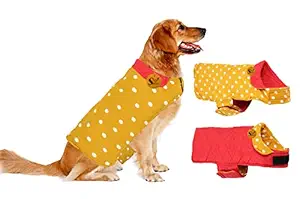 Sage Square 2 in 1 Premium Reversible Double Side Dog Coat, Ultra Warm Windproof Winter, Thicker Fleece Jacket for Cold Weather (Yellow and Red) (Medium) (20 Inches)