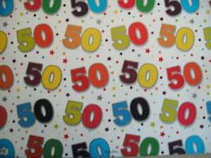 Geschenkpapier Motiv &ldquo;50. Geburtstag&rdquo;, 2 Bögen und 1 passendes Etikett