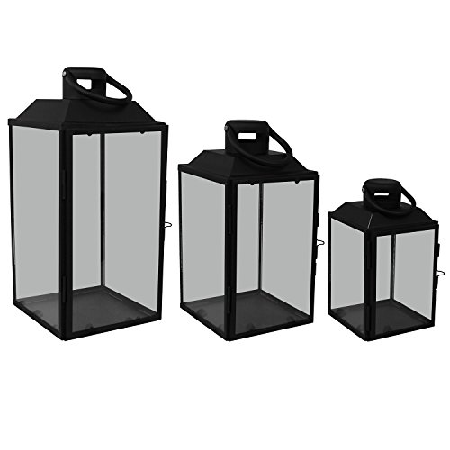 Dekoratives 3tlg. Laternen-Set H23,5/32/41cm mit Henkel Laterne Gartenlaterne Kerzenhalter Gartenbeleuchtung Schwarz Windlicht - 3
