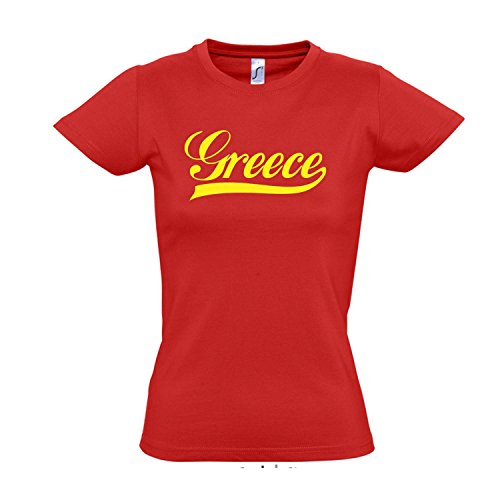 Damen T-Shirt – Griechenland Oldschool Greece LÄNDERSHIRT EM / WM FAN Trikot S-XXL , red – gelb , S
