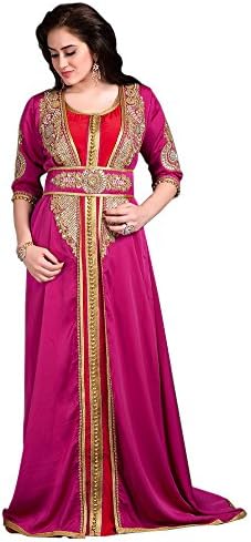 Palas Fashion Women's Islamic Partywear Jacket Style Moroccan Kaftan Dress Pink UK Size 6