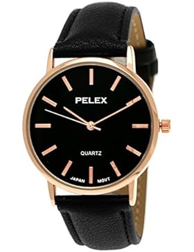 Elegante Pelex London Damen-Uhr Herren-Uhr Unisex Analog Quarz Armband-Uhr Klassisches Design Schwarz Rose-Gold...