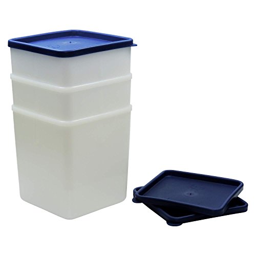 Viva-Haushaltswaren – 6x Gefrierdose für 1,25 Liter, eckige Tiefkühldose, Kühlschrankdose – BPA-frei, hergestellt in Deutschland, inkl. einer Einfüllschaufel ca. 18,5 cm - 6