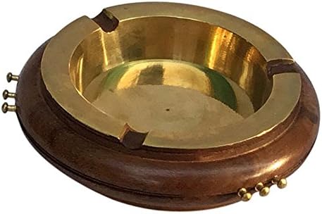 MOJOPANDA Wooden Ashtray Round Shape with Golden Color Bowl, Unique Ash trays, Outdoor and Indoor Use, Cigar Smoking Ash Holder for Men and Women's