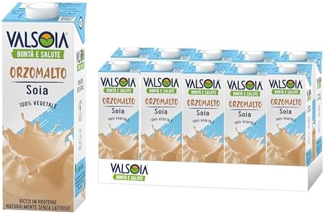 Valsoia - Bevanda Soyadrink Orzomalto, Box da 10 Tetra Brik da 1000ml, 100% Vegetale, Senza Lattosio, Fonte di Proteine Vegetali, Ideale anche per Vegani e Vegetariani, può Contenere Tracce di Glutine