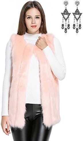 Semia Women Faux Fur Vest Sleeveless Shrug Vintage Solid Fluffy Gilet Coat Outwear Tops Pink