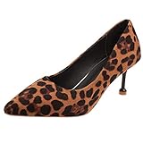 Yvelands Mode Damen Leopard Pumps Spitze Zehenspitze High Heel Bankett Einzelne Schuhe(CN-35,Braun)