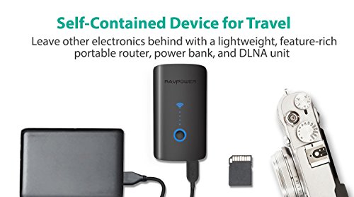 FileHub RAVPower Router Wifi Portatile, Ripetitore Wifi, Lettore per SD Card fino a 256G, Hard Disk Wireless, Batteria Esterna da 6000mAh, Hotspot, Access Point per Dischi e Chiavetta USB, File Sharing - Nero