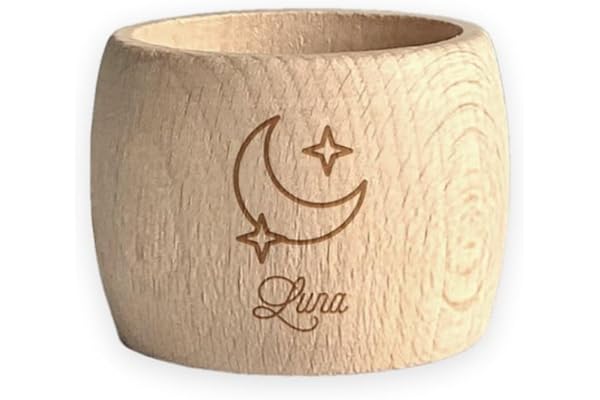 Grand Rond de Serviette en Bois gravé avec Un prénom et Un Motif au Choix - Cadeau personnalisé - Décoration personnalisé - Arts de la Table (1)
