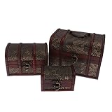 3pcs Holz Vintage Schatztruhe Holz Schmuck Aufbewahrungsbox Fall Veranstalter - 4