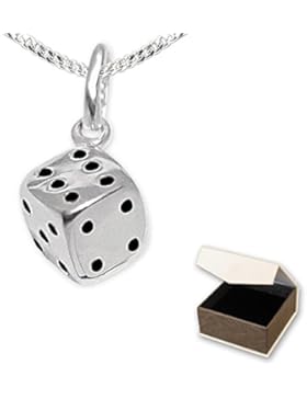 CLEVER SCHMUCK-SET Silberner kleiner Anhänger Spieler Würfel 5 mm 3D glänzend teils geschwärzt und Kette Panzer...