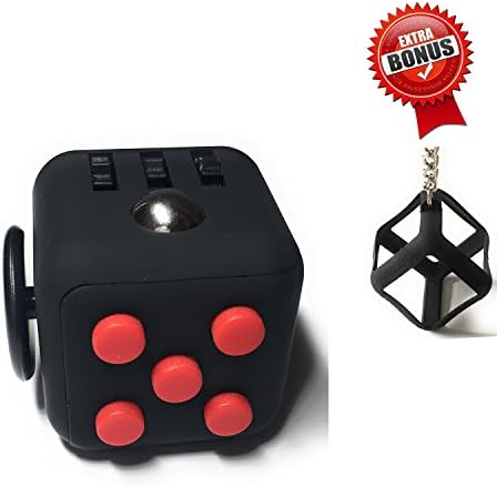 Best Selling Fidget Cube from FidgetPro - Best Rated Fidget Cube on the Market - Premium Quality with Rubber Button and Vinyl Plastic EDC Focus Toy for Kids &amp; Adults on Amazon Guaranteed - Perfect For ADD, ADHD, Anxiety and Stress - 100% Money Back Guarantee - Red on Black - Warehoused and Shipped by Amazon - Newest Edition.