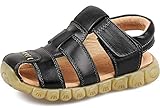 Saldgoiz Mädchen Jungen Sandalen Geschlossene Leder Kindersandale Kinder Sommer Outdoor Offene Sandale Schuhe Klettverschluss Schwarz 26 EU/26CN