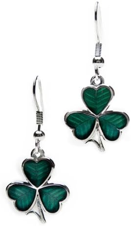 Celtic LandsEnamel Green Shamrock Drop Earrings