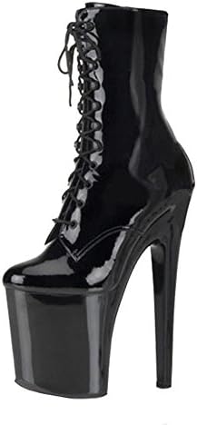 Women Short Boots Leather Waterproof Princess Dress Super High heels Nightclub Pole Dance Lacing Shoes , black , 46