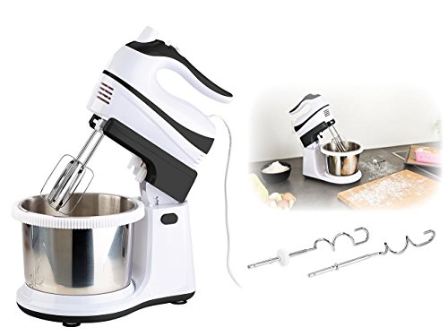 Rosenstein & Söhne Handmixer-Set: Rührständer, Edelstahl-Schüssel, 5 Stufen, Turbo, 500 W