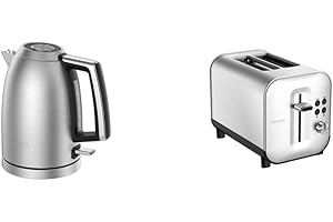 Krups Excellence 1.7 L Inox Bouilloire Electrique Bouilloire Sans Fil Base 360° Résistance Cachée Filtre Anti-Calcaire & Excellence Grille-Pain 2 fentes Inox Thermostat 8 Positions Toaster KH682D10