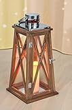 KAMACA XXL Holzlaterne Gartenlaterne mit Tür aus HOLZ, GLAS und METALL Windlicht Kerzenhalter Teelichthalter - sehr edel - Größe : 41 x 20 x 20 cm - in braun - für Innen und Außen - Bereich - NEU - Outdoor